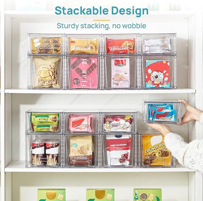 Vtopmart 4 Pack Clear Stackable Storage Drawers,Under Sink and Kitchen Organizers Storage,Easy to Assemble Plastic Drawers for Baby Bottle,Medicine, Bathroom,Cabinet and Pantry Organization - Image 4