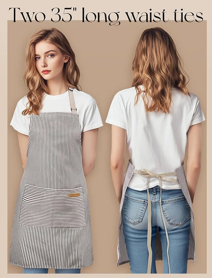 2 Pack Kitchen Cooking Aprons, Soft Aprons for Women Men with 2 Pockets Chef Apron with Adjustable Neck Strap and Long Tie - Image 4