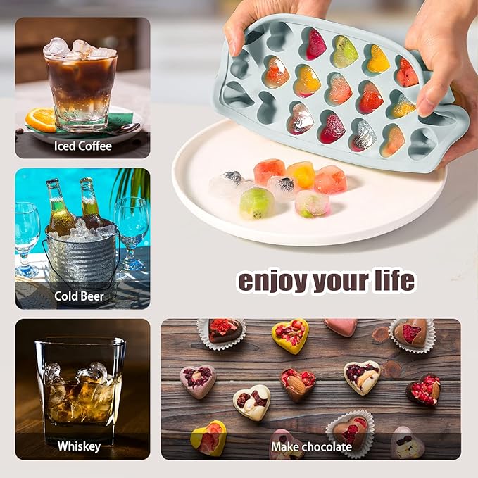Heart Shape Ice Cube Tray, 21 Holes Silicone Ice Cube Mold with Removable Lid Flexible for Whiskey Cocktail Chocolate (Gray) - Image 6