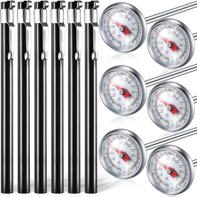 Xuhal 6 Pcs Stainless Steel Kitchen Thermometer with 5 Inch Long Stem 1 Inch Dial Thermometer Milk Frothing Food for Oven Probe Meat Grill BBQ Cooking Chocolate Water(Black) by Xuhal
