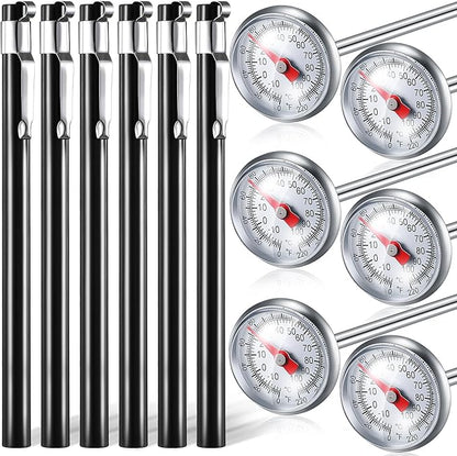 Xuhal 6 Pcs Stainless Steel Kitchen Thermometer with 5 Inch Long Stem 1 Inch Dial Thermometer Milk Frothing Food for Oven Probe Meat Grill BBQ Cooking Chocolate Water(Black) by Xuhal