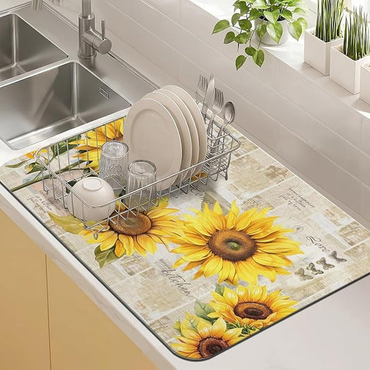 Kitchen Countertop Dish Drying Mat,Super Absorbent Coffee Bar Mat for Maker Espresso Machine, Anti-Slip Accessories for Kitchen Countertops 24x18 Inch