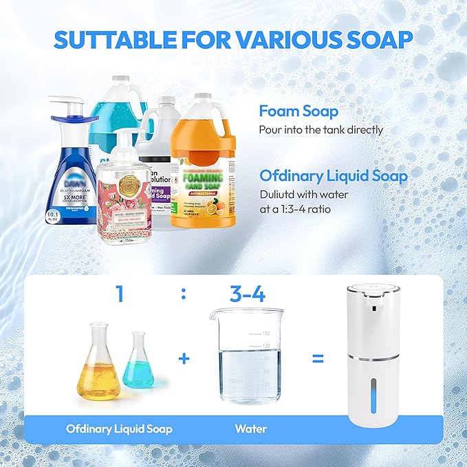 2 Pack Automatic Foaming Soap Dispenser,Touchless Foam Soap Dispenser,12.8oz Rechargeabled Wall Mounted Smart for Bathroom and Kitchen Dish Soap,Easy for Toddlers(White) - Image 5
