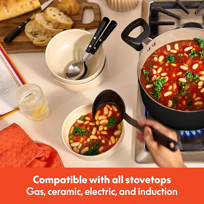 bella 12 Piece Cookware Set with EverGood™ Ceramic Nonstick Coating​, Dishwasher & Oven Safe, All Stovetops Compatible, Tempered Glass Lids and Cool Touch Handles, Black - Image 8