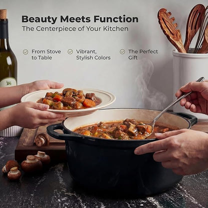Zulay Kitchen 5 Quart Enameled Cast Iron Dutch Oven Pot with Lid – Premium Durability & Oven Safe up to 500°F – Heavy Duty Cookware Perfect for Bread Baking, Stews, Braising & Roasting – Black - Image 6