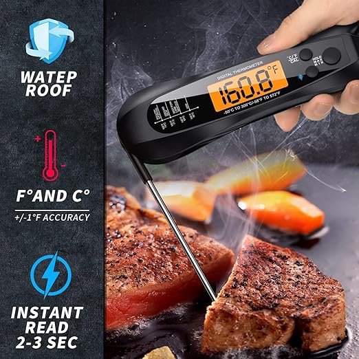 Therm Pro® Chef Meat Thermometer Digital, 1 Sec Instant Read, NIST® Certified Accurate to ±0.5℉, Ultra Bright LED Screen, 100% Waterproof, Auto-Rotate, for BBQ, Turkey, Candy, Liquids Christmas Gift