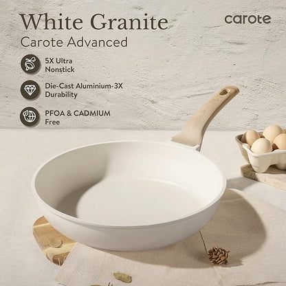 CAROTE ICE 35pcs Pots and Pans Set, Nonstick Cookware Sets, White Granite Induction Cookware with Kitchen Knife Set - Image 4