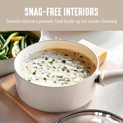 GreenLife 2.5QT Nonstick Saucepan with Glass Lid, Soft Grip, PFAS-Free Ceramic, Multipurpose Chef Pan, Milk & Sauce Cooking Pot, Dishwasher & Oven Safe to 350˚F, Stay-Cool Handle, Taupe - Image 5