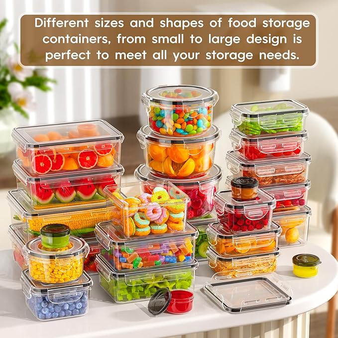 70 PCS Food Storage Containers with Lids Airtight (35 Containers & 35 Lids), 100% Leak Proof Meal Prep Container for Kitchen, BPA-Free Plastic(Polypropylene5), Microwave/Dishwasher Safe, Labels & Pen - Image 7