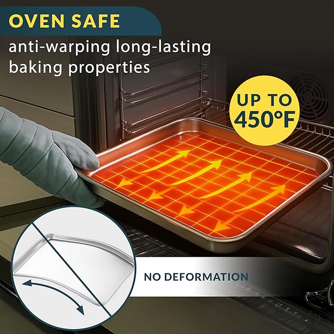 Baker’s Signature Stainless Steel Cookie Sheet Pan, Stainless Steel Baking Sheet Set of 3, Mirror Finish, Non-Stick, Rust Resistant, BPA Free, Dishwasher Safe, 9/12/16 Inch - Image 5