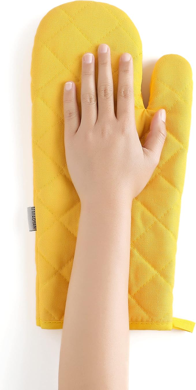 Oven Mitts and Pot Holders 4 pcs Set,High Heat Resistant 500 Degree Extra Thicken Long Kitchen Cotton Oven Glove for Cooking (12 Inch,Yellow) - Image 5