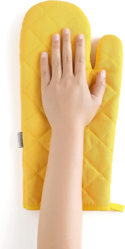 Oven Mitts and Pot Holders 4 pcs Set,High Heat Resistant 500 Degree Extra Thicken Long Kitchen Cotton Oven Glove for Cooking (12 Inch,Yellow) - Image 5