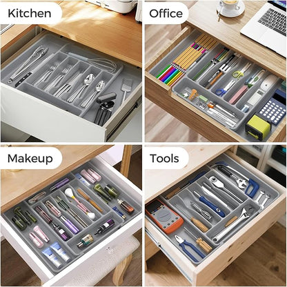 ukeetap Extra Large Expandable Silverware Organizer, BPA-Free Food-Safe Cutlery Flatware Organizer, Kitchen Utensil Drawer Organizer, Adjustable Silverware Holder for Spoons Forks Knives, Gray - Image 8