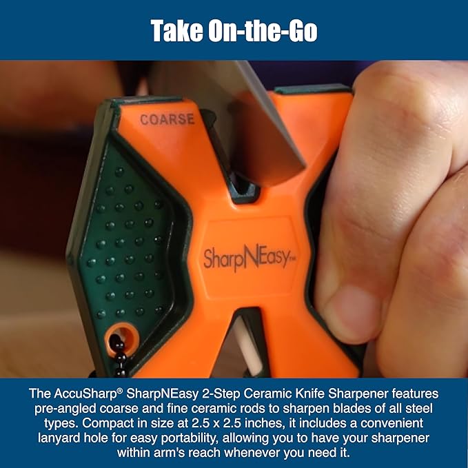 AccuSharp 2-Step Coarse and Fine Rods Knife Sharpener, Hones, Restores & Sharpens Kitchen Knives and All Types of Blades, Keychain Pull Through Knife Sharpener, Blaze Orange - Image 4