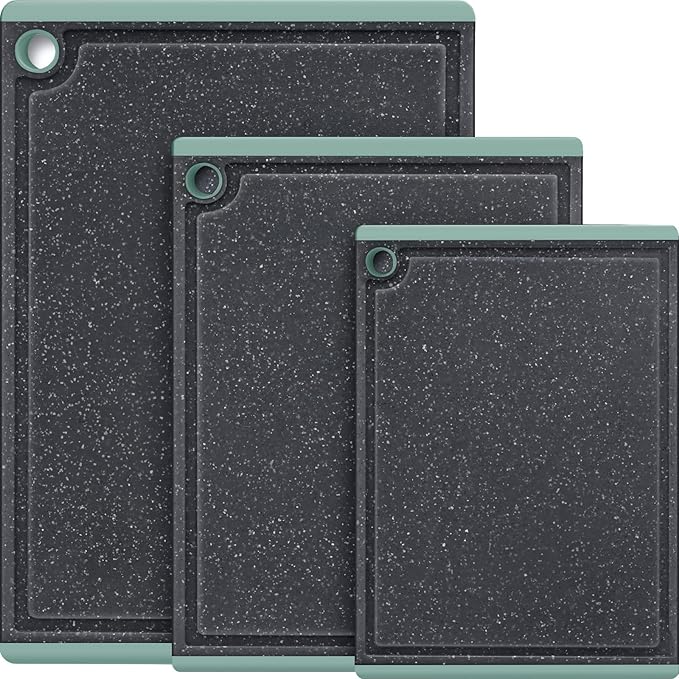 Plastic Cutting Boards for Kitchen, 3-Piece Large Cutting Board Set Dishwasher Safe Chopping Boards with Non-slip Feet and Juice Grooves, Turquoise, Kikcoin by Kikcoin