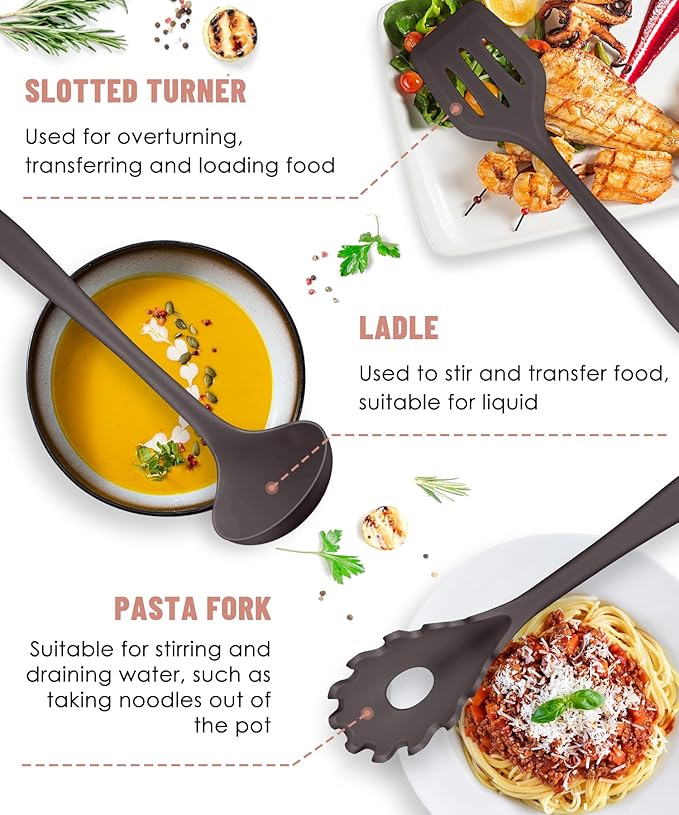 Kitchen Utensils Set-12 Pieces Silicone Cooking Utensils Set (Dishwasher Safe) 392°F Heat Resistant Spatula Set, Nonstick Cookware - Image 6