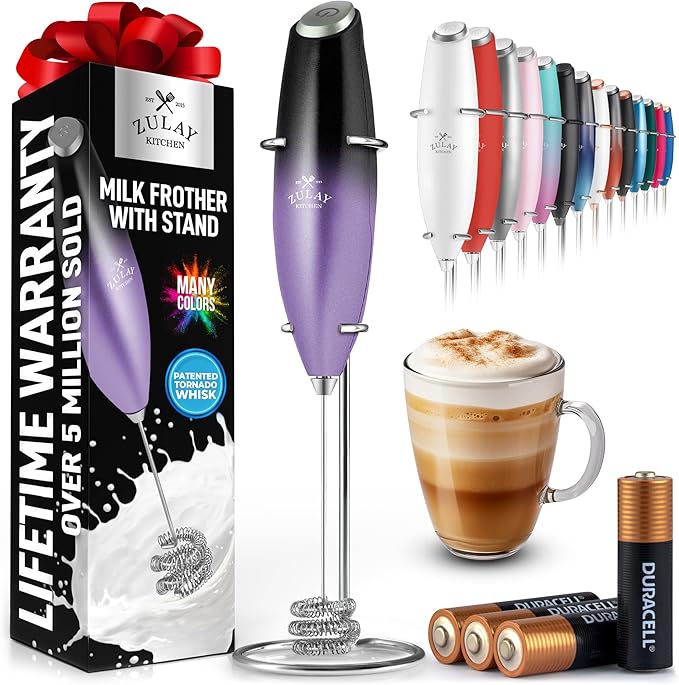 Zulay Kitchen Patented Tornado Triple Whisk Milk Frother with 4 Duracell Batteries – Handheld Foam Maker for Coffee, Lattes, Matcha & Hot Chocolate – Rich, Creamy Froth in Seconds - Galaxy by ZulayKitchen