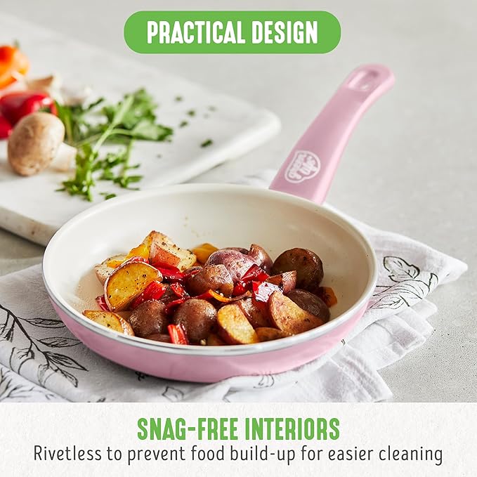 GreenLife Non Stick Fry Pan Set (7" & 10"), Non-Toxic PFAS-Free Ceramic Skillets, Dishwasher & Oven Safe, Egg Omelet Frying Pans, Stay- Cool Handles, Kitchen Home Cooking Essentials, Pink - Image 8