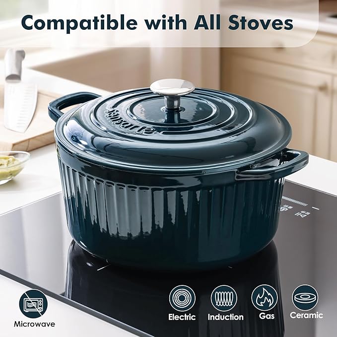 SENSARTE Enameled Cast Iron Dutch Oven Pot with Lid 3.5/5.5/6.5 Quart Heavy-Duty Round Dual Handles Kitchen Pot with Cotton Potholders & Silicone Trivet, Pot for Bread Baking, Stews, Braising, Roasting, Oven Safe, 5.5 Quart, Emerald Green