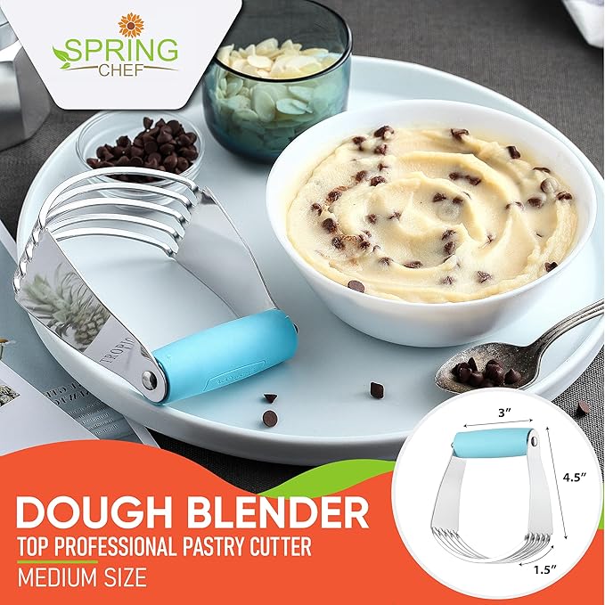 Spring Chef Dough Blender, Top Professional Pastry Cutter, Heavy Duty Baking Tool with Stainless Steel Blades, Medium Size, Aqua Sky - Image 2