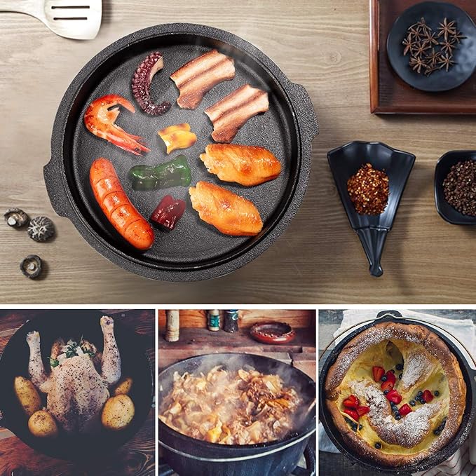 Overmont Camp Dutch Oven Pre Seasoned Cast Iron Lid Also a Skillet Casserole Pot with Lid Lifter for Camping Cooking BBQ Baking 6QT(Pot+Lid) - Image 5