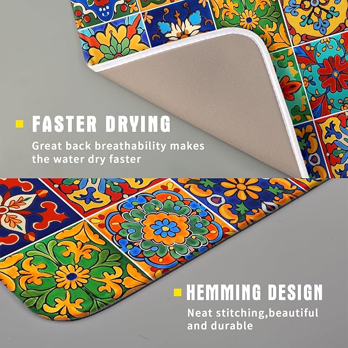 Mexican Tiles Dish Drying Mat for Kitchen Counter Absorbent Microfiber Dish Drying Pad Kitchen Gadgets Multi-use - Image 3