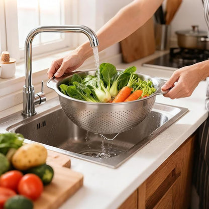 304 Stainless Steel Colander, 2.5 QT Capacity and 2.5 QT Mixing Bowl, Micropore Strainer for Washing Rice, Fruit, and Veggies, Perfect Draining for Cooked Pasta - Image 2