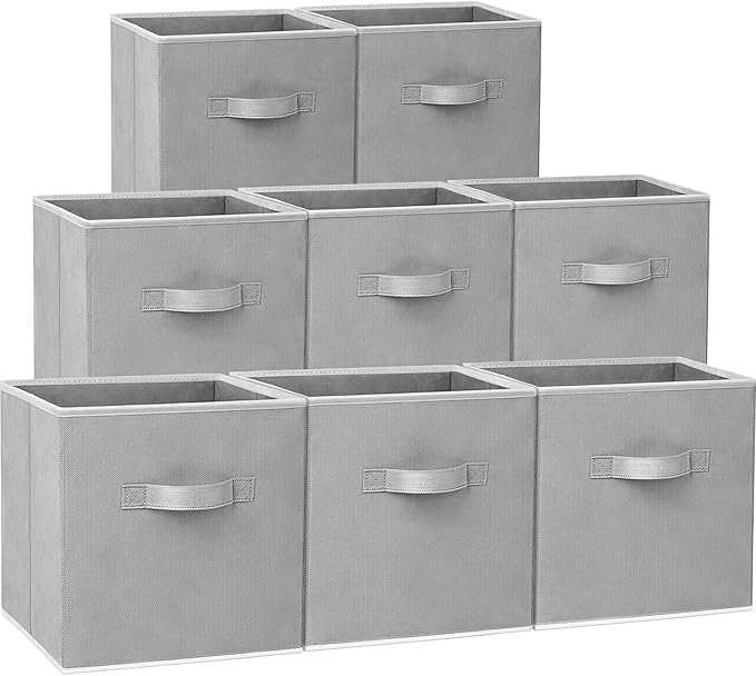 Criusia Storage Cubes - 11 Inch Heavy Duty Fabric Closet Bins for Shelves, Cube Organizer - 8 Pack Collapsible Decorative Storage Bins Baskets for Organizing Clothes Blankets Toys (Grey) by Criusia