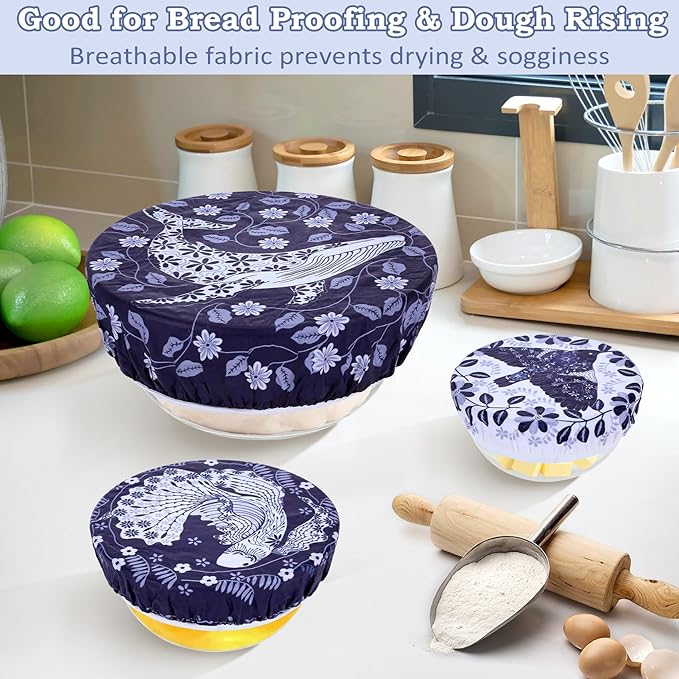 5-Size Reusable Beeswax Bowl Covers for Bread Proofing, Cotton Cloth Flexible Beeswax Wraps for Food Storage(Humpback Whale) - Image 4