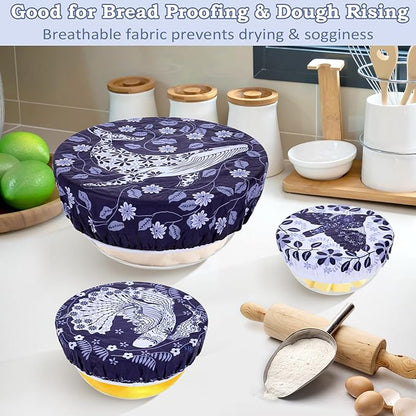 5-Size Reusable Beeswax Bowl Covers for Bread Proofing, Cotton Cloth Flexible Beeswax Wraps for Food Storage(Humpback Whale) - Image 4