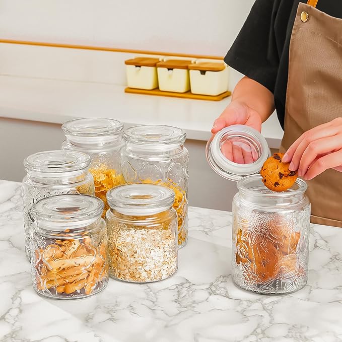 Adodeen 32oz Vintage Glass Jar With Lid, Glass Storage Containers, Airtight Kitchen Storage Containers For Sugar, Coffee, Tea, Spice, Flour, Candy Cookie, Pasta, Cereal, Cute Decorative Jars - Image 2
