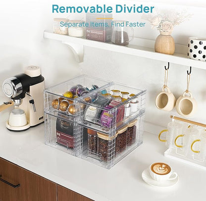 Vtopmart 4 Pack Clear Stackable Storage Drawers,Under Sink and Kitchen Organizers Storage,Easy to Assemble Plastic Drawers for Baby Bottle,Medicine, Bathroom,Cabinet and Pantry Organization - Image 8