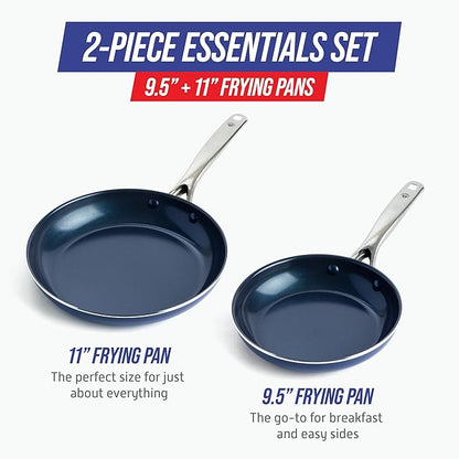 Blue Diamond 9.5” and 11" Frying Pan Skillet Set, Diamond Infused PFAS & PFOA-Free Ceramic Nonstick Pots & Pans, Durable Non Toxic Metal Utensil Safe & Scratch Resistant, Dishwasher & Oven Safe, Blue - Image 4