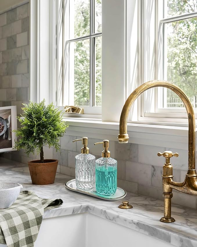 JASAI 18Oz Dazzling Clear Glass Soap Dispenser with Golden Pump for Bathroom, Refillable Kitchen soap Dispenser for Dish Soap, Bathroom Soap Dispenser for Hand Soap, Lotion.(Golden) - Image 3