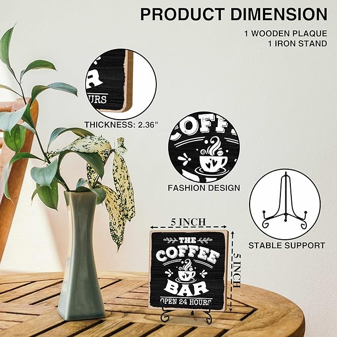 Coffee Bar 24-Hour Open Decor Signs, Coffee Station Accessories, Themed Gifts (H25) - Image 2