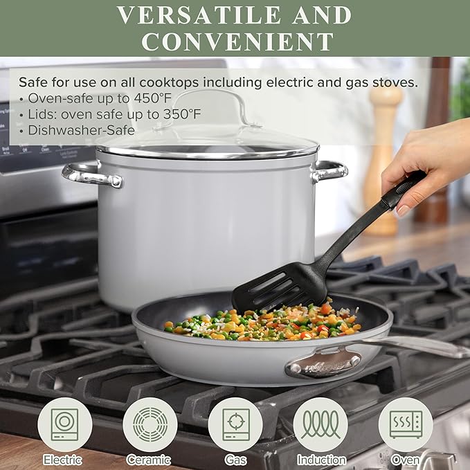 Nuwave Healthy Duralon Blue Ceramic Nonstick Cookware Set, Diamond Infused Scratch-Resistant, PFAS Free, Dishwasher & Oven Safe, Induction Ready & Evenly Heats, Tempered Glass Lids & Stay-Cool Handles - Image 3
