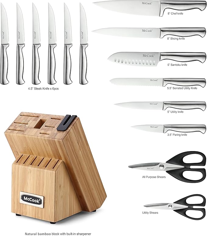 McCook® Knife Sets,German Stainless Steel Knife Block Sets with Built-in Sharpener (Pack of 2) - Image 2