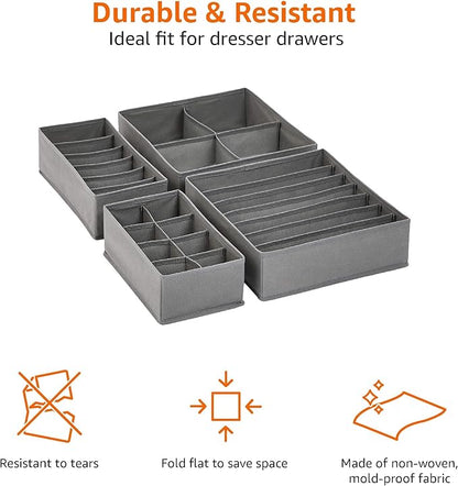 Amazon Basics Dresser Drawer Storage Organizer for Undergarments, Set of 4, Gray | Set of 4 - Image 3