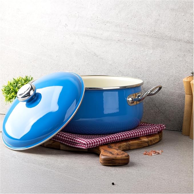 VITA 6-Quart Dutch Oven (Blue) with Lid for All Stove Tops (Enamel on Steel) Dishwasher & Oven Safe up to 500 ℉ - Quick & Even Heat Distribution - Enameled Interior is Non-Reactive & Easy to Clean - Image 8