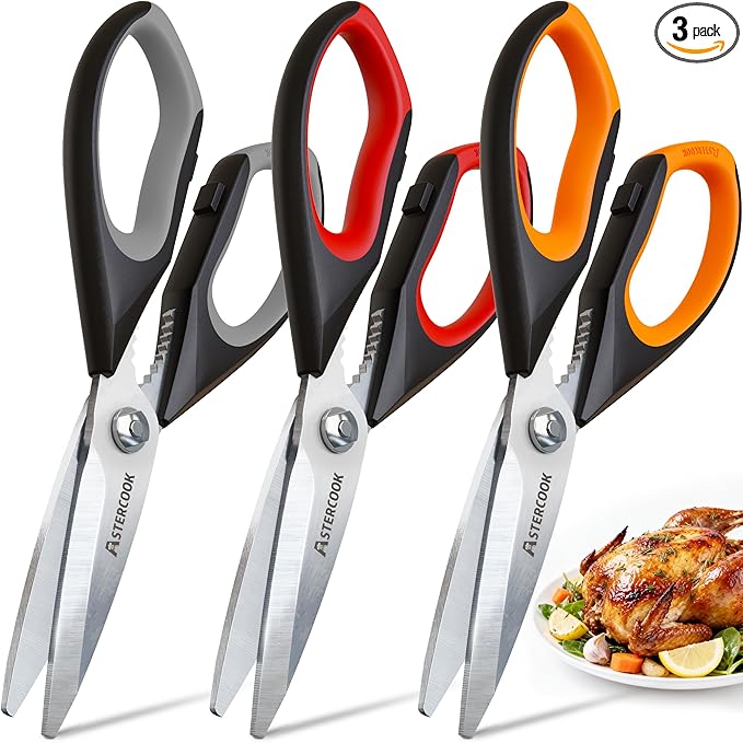 Astercook Kitchen Scissors All Purpose Heavy Duty,3 Pack Kitchen Shears Set,Stainless Steel Kitchen Gadgets for Cutting Food,Poultry,Meat,Vegetable,Herb Dishwasher Safe Utility Tools Home Gift by Astercook