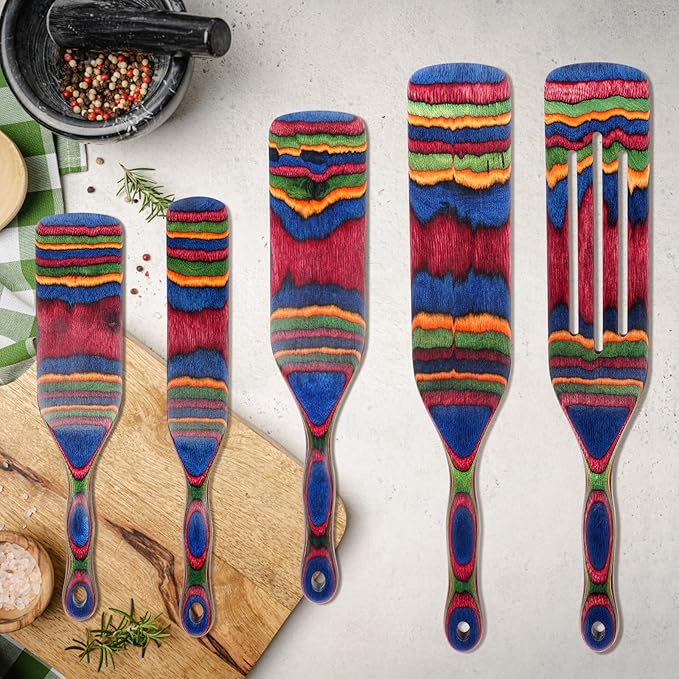 Spurtle Set, Wooden Utensils for Cooking, Kitchen Utensils Set, Pakkawood Kitchen Cooking Utensils Set, Apartment Essentials Wood Serving Spatula spoon, Home & kitchen Gift for Women & Men - Image 6