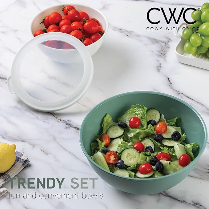 COOK WITH COLOR Mixing Bowls with TPR Lids - 12 Piece Plastic Nesting Bowls Set includes 6 Prep Bowls and 6 Lids - Microwave Safe (Sage) - Image 5