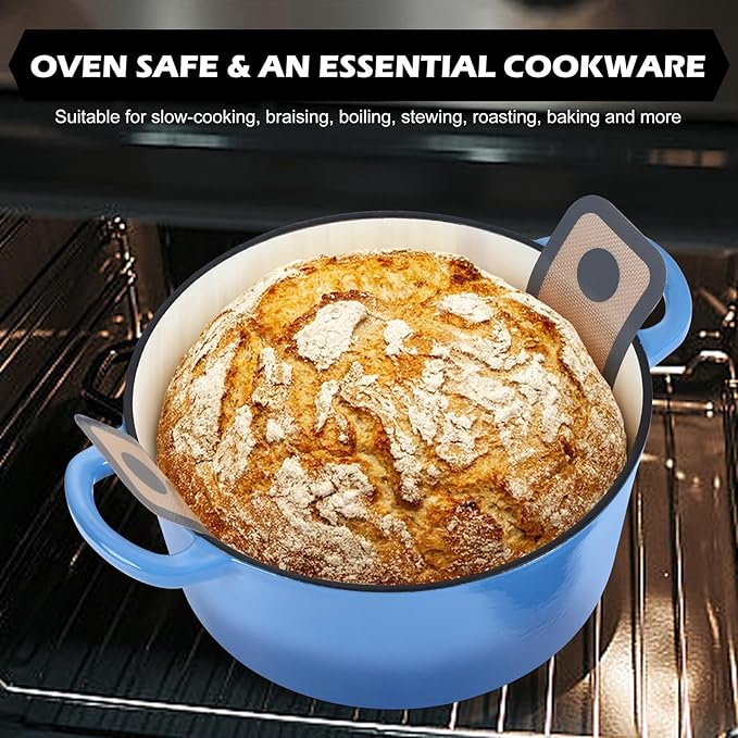 TeamFar 5Qt Dutch Oven, Enameled Cast Iron Dutch Oven with Lid & Dual Handles for Cooking Baking Braising Simmering, Healthy & Sturdy, Oven & Various Stovetops Safe, Non-stick & Easy Clean - Blue - Image 6