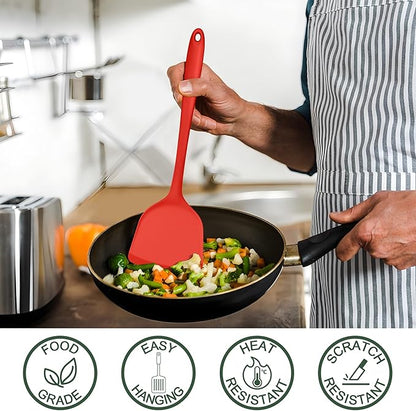 E-far Silicone Cooking Utensils Set, 25 Piece Kitchen Utensils with Holder, Non Toxic Kitchen Tools Spatula, Turner, Spoon, Ladle for Nonstick Cookware, Heat Resistant & Dishwasher Safe - Red