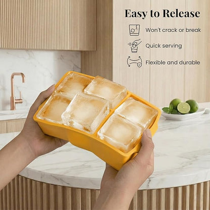 KitchFort Large Silicone Ice Cube Tray (2-Pack), Easy Release 2" Big Ice Cubes - Cocktail, Whiskey Ice Cubes Mold - Ice Trays for Freezer with Lid - Stackable Silicone Ice Tray - Mustard Yellow - Image 3