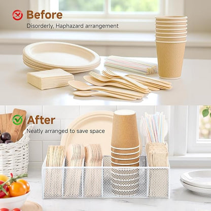Utensil Caddy for Party - Paper Plate Holder ,Utensil Silverware Caddy Utensil Holder Paper plate Organizer with 6 Compartments for Party, Camping, Picnic - Image 6