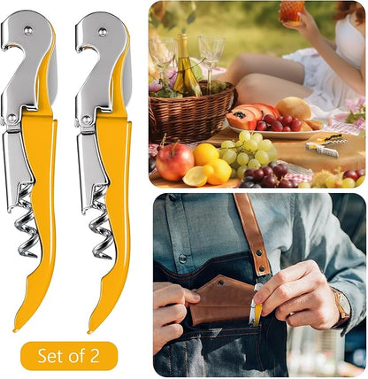 HYZ 2-Pack Wine Opener Waiter Corkscrew, Professional Wine Key for Servers, Bartender with Foil Cutter, Manual Wine Bottle Opener Double Hinged (Yellow) - Image 7
