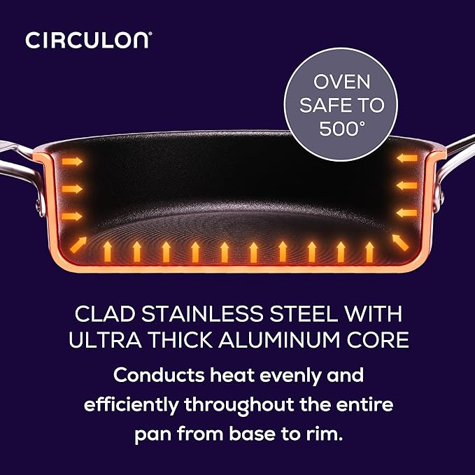 Circulon C1 Series Clad Stainless Steel with ScratchDefense Technology Cookware Nonstick Induction Stockpot with Lid, Metal Utensil Safe, 8 Quart - Polished Stainless Steel