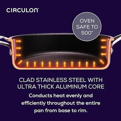 Circulon C1 Series Clad Stainless Steel with ScratchDefense Technology Cookware Nonstick Induction Stockpot with Lid, Metal Utensil Safe, 8 Quart - Polished Stainless Steel