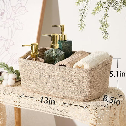 MiniArk Small Storage Baskets for Organizing | Closet Organizer Bins | Shelf Toy Basket | Woven Rope Baskets | Cube Decorative Box | Shallow Basket | 13x8.5x5.1” | 3 Packs Mixed Brown